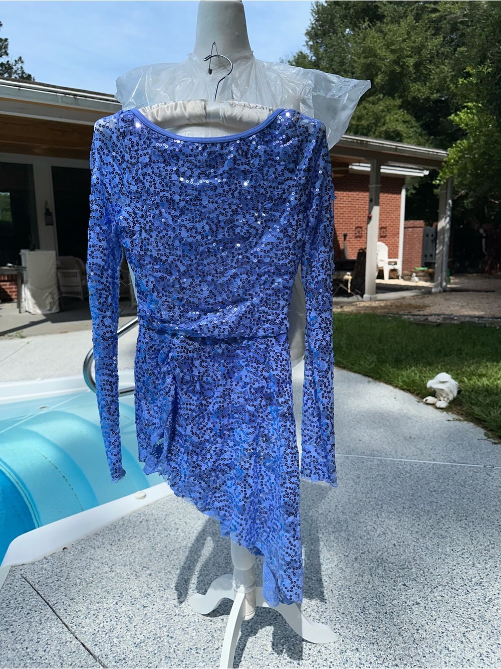 Weissman Blue Sequin Dance Leotard with Nude Lining
